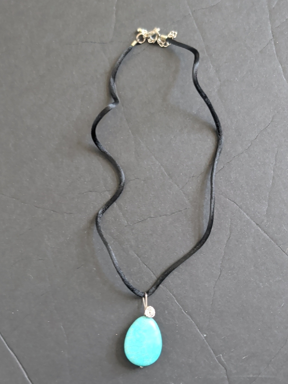 Unbranded Turquoise Teardrop Necklace on Black Cord